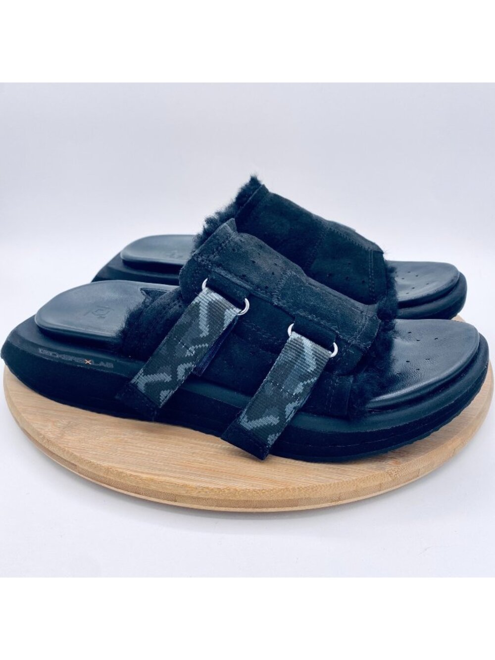 Deckers X Lab Shoes Womens 8 Black Suede Slip On Recovery Slides Ko-Z